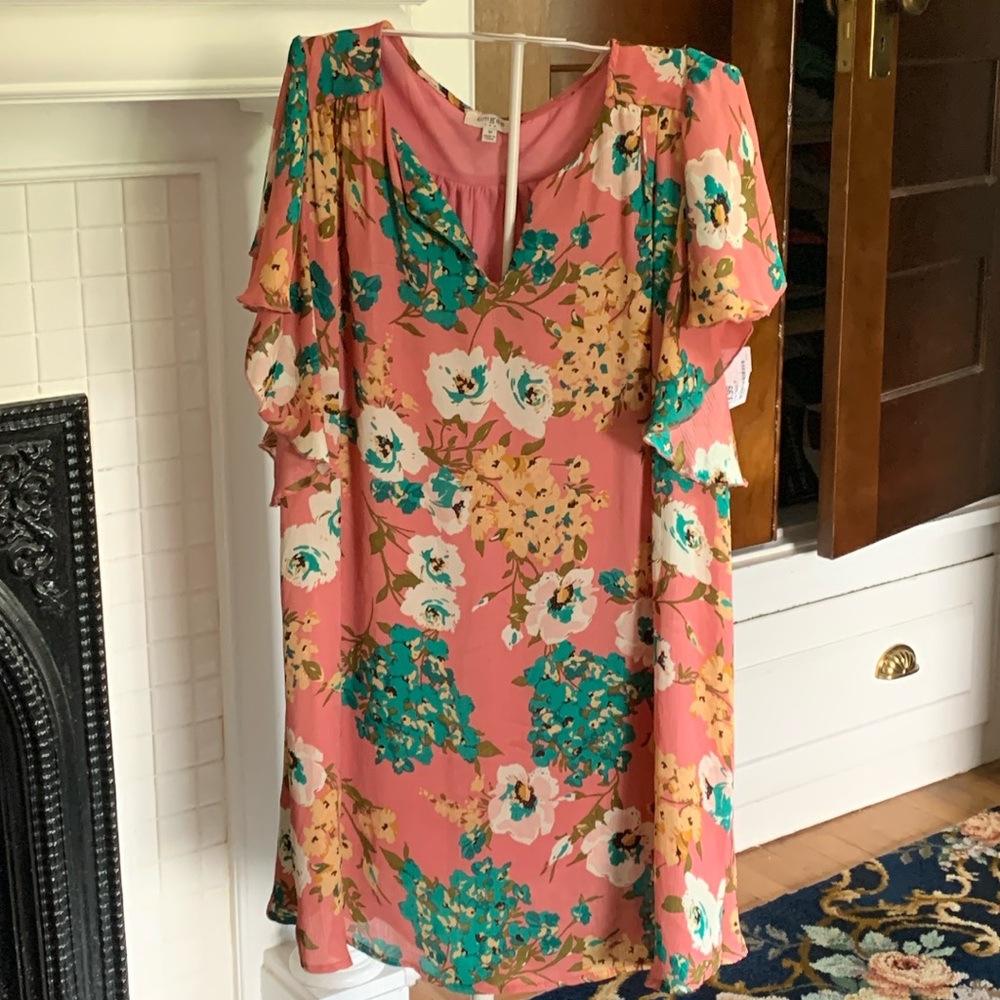 Umgee fully lined floral ruffle sleeve dress.worn a few times. Retail 68.